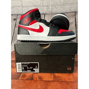 Nike Air Jordan 1 Mid “Bred Toe” M 8; W 9.5– New in Box